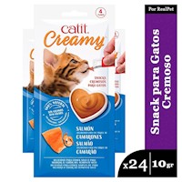 Snack Cremoso Gato Cat It Creamy Salmon y Camarones Sachets 24 x 10gr
